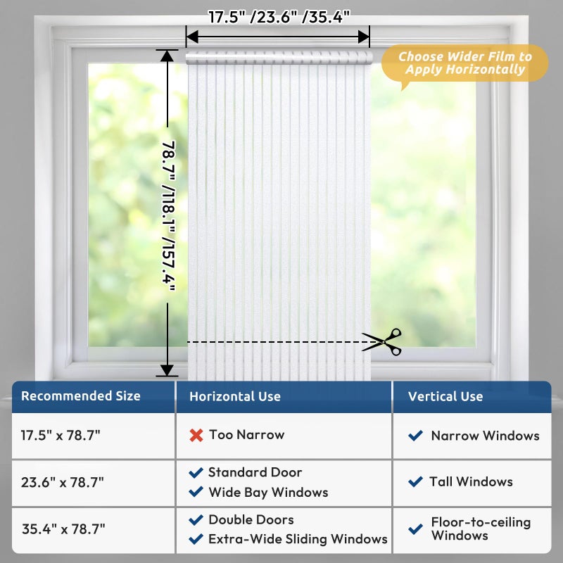 rabbitgoo Window Privacy Film, Frosted Glass Privacy Film, Window Frosting Cling for Glass, Non Adhesive Static Cling Front Door Covring, Anti-UV Reeded Blinds Sticker, Striped Pattern, 17.5" x 157.4" - Image 2